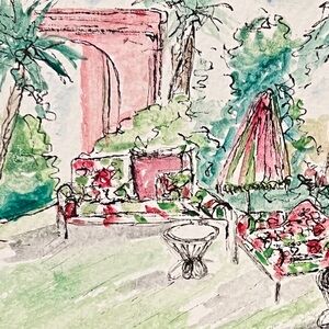 Colorful watercolor of the colony palm beach